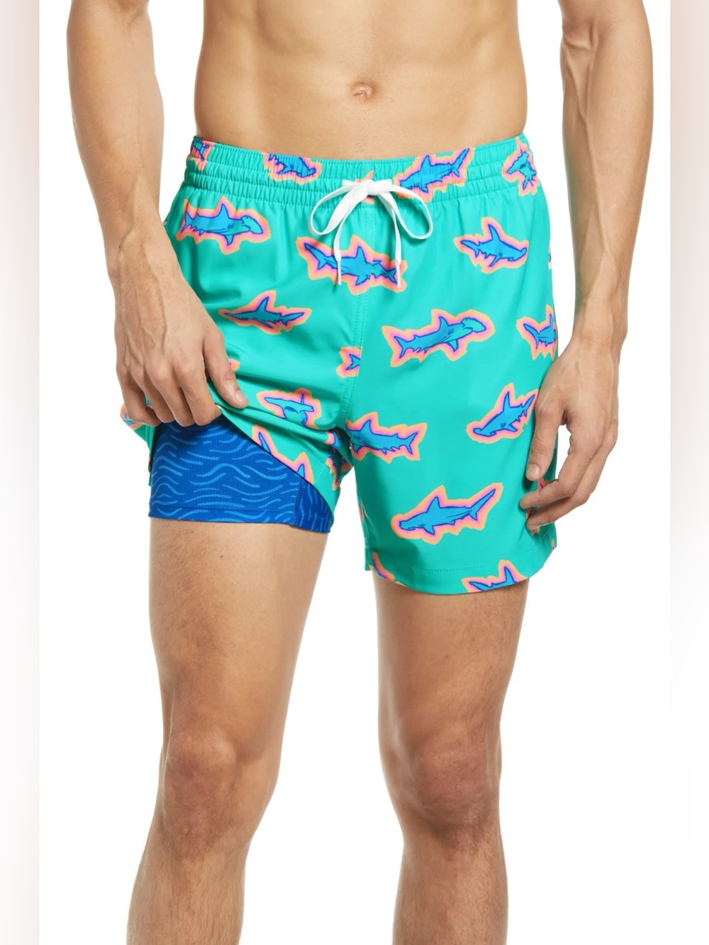Chubbies Apex Swimmers Classic Lined Swim 7" Trunks Mint Green Blue Sharks XXXL